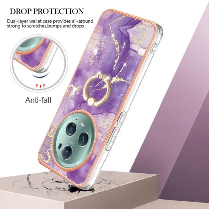 For Honor Magic5 Pro Electroplating Marble IMD TPU Phone Case with Ring Holder(Purple 002) - Image 2