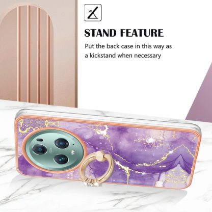 For Honor Magic5 Pro Electroplating Marble IMD TPU Phone Case with Ring Holder(Purple 002) - Image 3