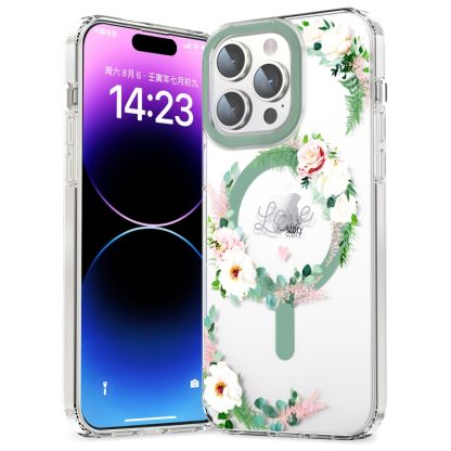 For iPhone 15 Pro Max MagSafe Magnetic TPU Phone Case(White Pink Rose)