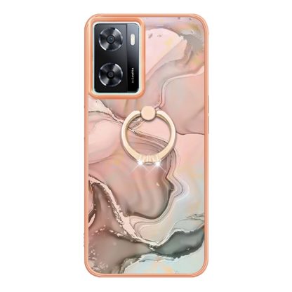 For OPPO A57 4G/A77 5G Taiwan/K10 5G Global Electroplating Marble Dual-side IMD Phone Case with Ring(Rose Gold 015) - Image 2