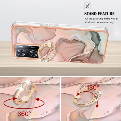 For OPPO A57 4G/A77 5G Taiwan/K10 5G Global Electroplating Marble Dual-side IMD Phone Case with Ring(Rose Gold 015) - Image 3