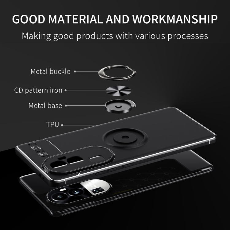 For OPPO Reno10 Pro China Metal Ring Holder TPU Phone Case(Red) - Image 3