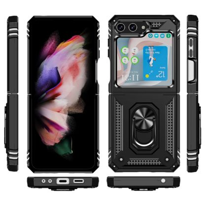 For Samsung Galaxy Z Flip5 Shockproof TPU + PC Phone Case with Holder(Black) - Image 2