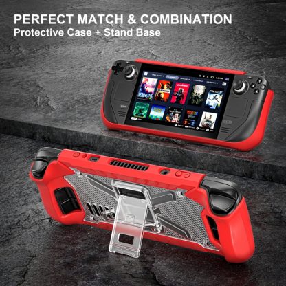 For Steam Deck Shockproof Game Console Case with Holder & Shoulder Strap(Red+Transparent) - Image 2