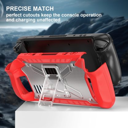 For Steam Deck Shockproof Game Console Case with Holder & Shoulder Strap(Red+Transparent) - Image 3