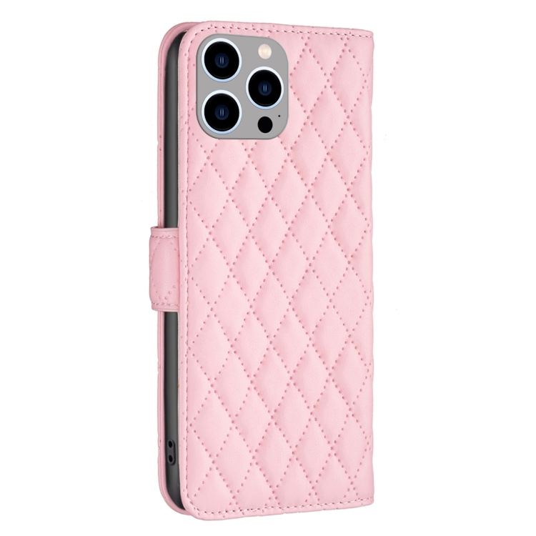 For iPhone 15 Pro Max Diamond Lattice Wallet Flip Leather Phone Case(Pink) - Image 3