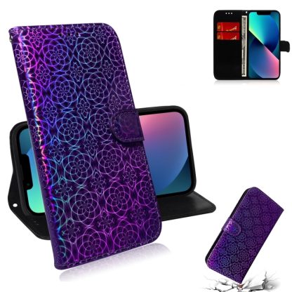 For iPhone 15 Colorful Magnetic Buckle Leather Phone Case(Purple)