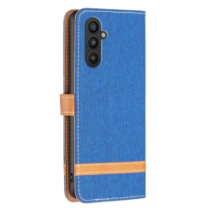 For Samsung Galaxy A25 5G Color Block Denim Texture Leather Phone Case(Royal Blue) - Image 3