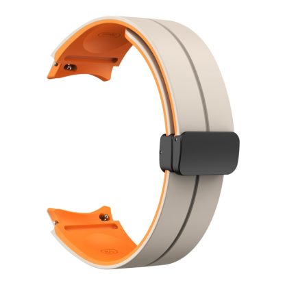 For Samsung Galaxy Watch 6 / 6 Classic Dual Color Magnetic Folding Buckle Silicone Watch Band(Starlight+Orange) - Image 2