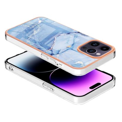 For iPhone 15 Pro Electroplating Marble Dual-side IMD Phone Case(Blue 018) - Image 3