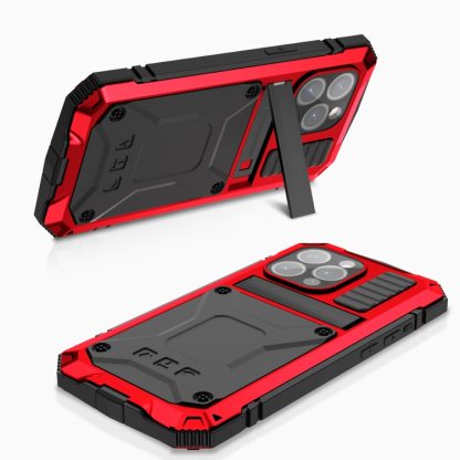 For iPhone 15 Pro Max R-JUST Shockproof Life Waterproof Dust-proof Metal + Silicone Phone Case with Holder(Red) - Image 2