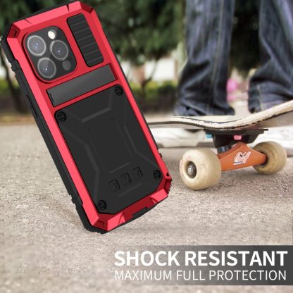 For iPhone 15 Pro Max R-JUST Shockproof Life Waterproof Dust-proof Metal + Silicone Phone Case with Holder(Red) - Image 3