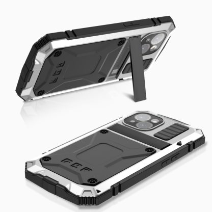 For iPhone 15 R-JUST Shockproof Life Waterproof Dust-proof Metal + Silicone Phone Case with Holder(Silver) - Image 2