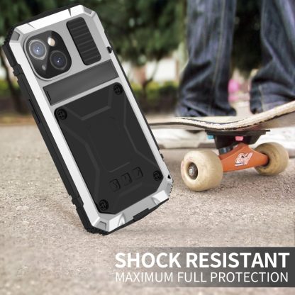 For iPhone 15 R-JUST Shockproof Life Waterproof Dust-proof Metal + Silicone Phone Case with Holder(Silver) - Image 3