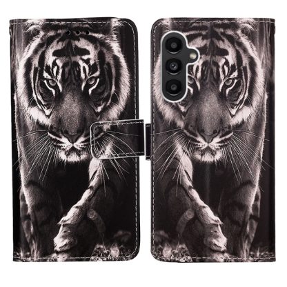 For Samsung Galaxy S23 FE 5G Colored Drawing Pattern Plain Weave Leather Phone Case(Black And White Tiger) - Image 2