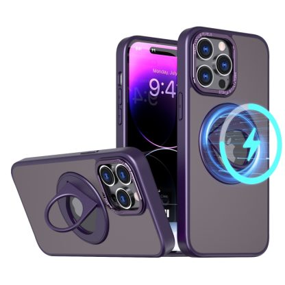 For iPhone 15 Plus Rotating Ring Magnetic Holder Phone Case(Purple) - Image 2