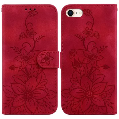 For iPhone SE 2022 / SE 2020 / 8 Lily Embossed Leather Phone Case(Red)