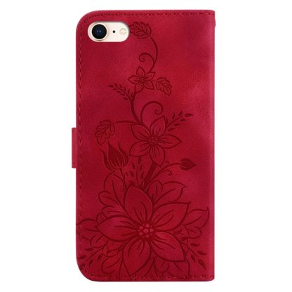 For iPhone SE 2022 / SE 2020 / 8 Lily Embossed Leather Phone Case(Red) - Image 3