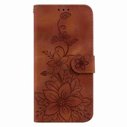 For iPhone 14 Pro Lily Embossed Leather Phone Case(Brown) - Image 2