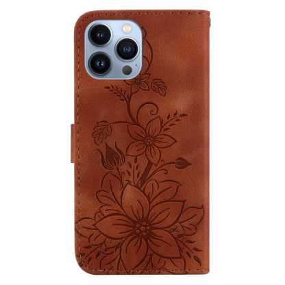 For iPhone 14 Pro Lily Embossed Leather Phone Case(Brown) - Image 3