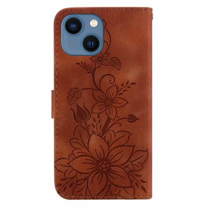 For iPhone 14 Lily Embossed Leather Phone Case(Brown) - Image 3