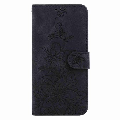 For iPhone 15 Lily Embossed Leather Phone Case(Black) - Image 2