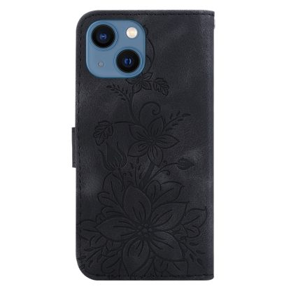 For iPhone 15 Lily Embossed Leather Phone Case(Black) - Image 3