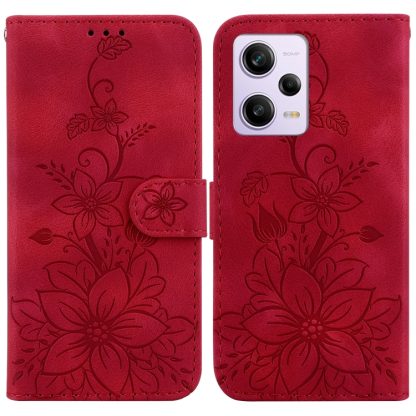 For Xiaomi Redmi Note 12 Pro 5G Global Lily Embossed Leather Phone Case(Red)