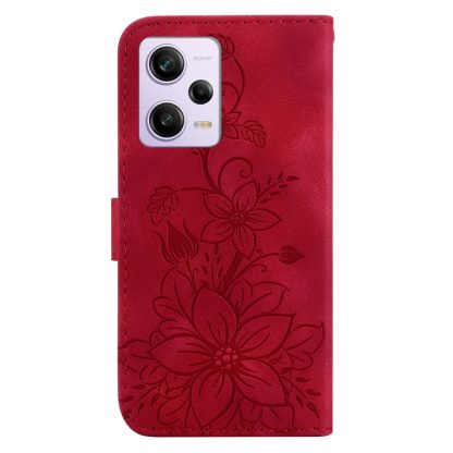 For Xiaomi Redmi Note 12 Pro 5G Global Lily Embossed Leather Phone Case(Red) - Image 3