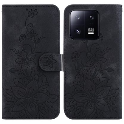 For Xiaomi 13 Pro Lily Embossed Leather Phone Case(Black)