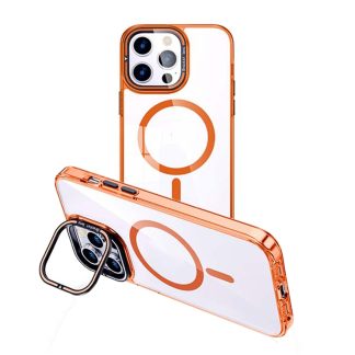 For iPhone 13 Pro MagSafe Magnetic Invisible Holder Transparent Phone Case(Orange)