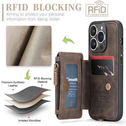 For iPhone 15 Pro CaseMe C20 Multifunctional RFID Leather Phone Case(Brown) - Image 2