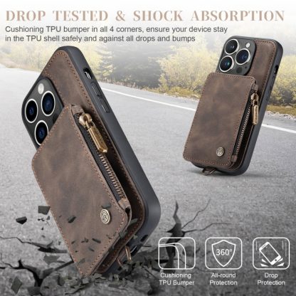 For iPhone 15 Pro CaseMe C20 Multifunctional RFID Leather Phone Case(Brown) - Image 3