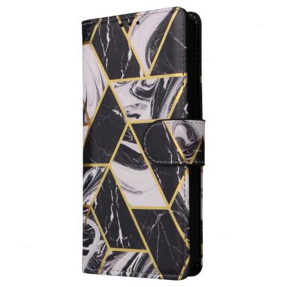 For iPhone 15 Pro Marble Bronzing Stitching Leather Phone Case(Black) - Image 2