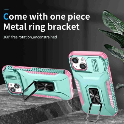 For iPhone 13 Sliding Camshield Holder Phone Case(Grey Green + Pink) - Image 3