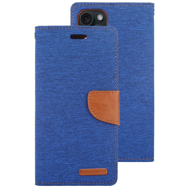 For iPhone 15 Pro Max GOOSPERY CANVAS DIARY Fabric Texture Flip Leather Phone Case(Blue) - Image 2