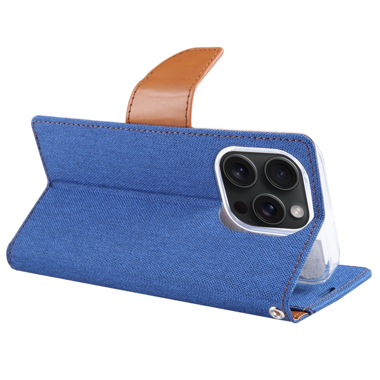 For iPhone 15 Pro Max GOOSPERY CANVAS DIARY Fabric Texture Flip Leather Phone Case(Blue) - Image 3