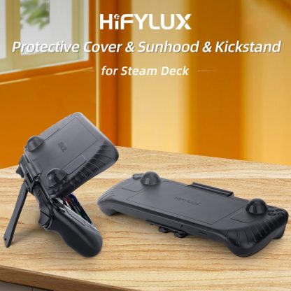 For Steam Deck Hifylux 3 in 1 Gaming Console Protector Guard Monitor Cover Sun Hood Kickstand Holder Mount(Black) - Image 3