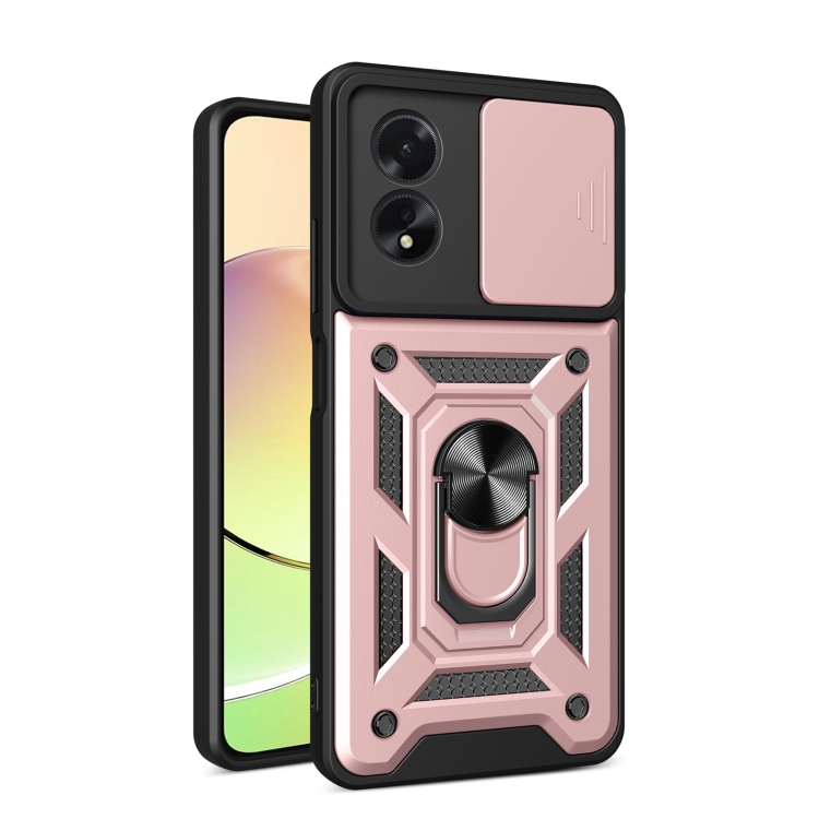 For OPPO A38 4G Global Sliding Camera Cover Design TPU Hybrid PC Phone Case(Rose Gold)