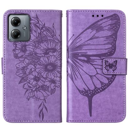 For Motorola Moto G14 Embossed Butterfly Leather Phone Case(Purple) - Image 2