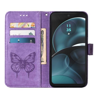 For Motorola Moto G14 Embossed Butterfly Leather Phone Case(Purple) - Image 3