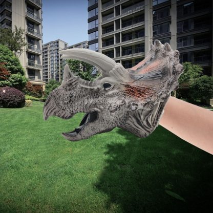 Soft Rubber Hand Puppet Simulation Animal Dinosaur Model Children Funny Toys, Style:Triceratops - Image 3