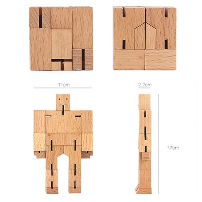 Magic Cube Robot DIY Puzzle Toys Wooden Building Blocks Educational Game for Children - Image 3