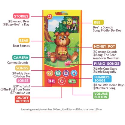 MoFun 2601B Bear Eating Honey Multifunctional Dry Battery Powered Children Vocal Music Mobile Phone - Image 3