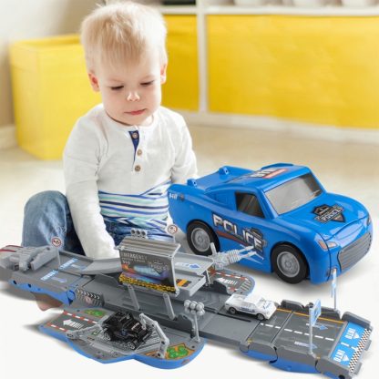 MoFun E6015 Police Deformation Track Parking Lot Children Intelligence Toy with Car, Support Sound Light & Ejection Func