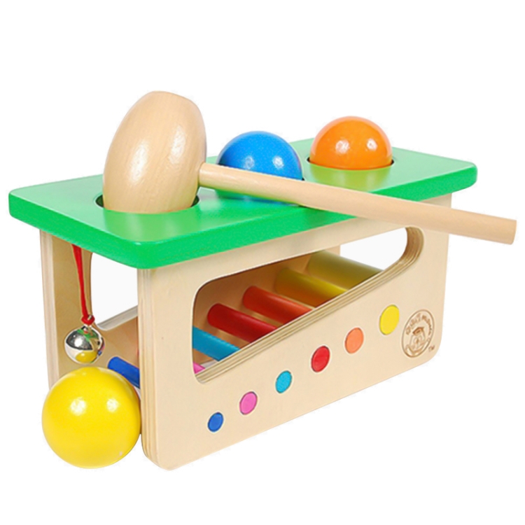 Educational Toy Colorful Wooden Ringing Bell Knocking Ball Station