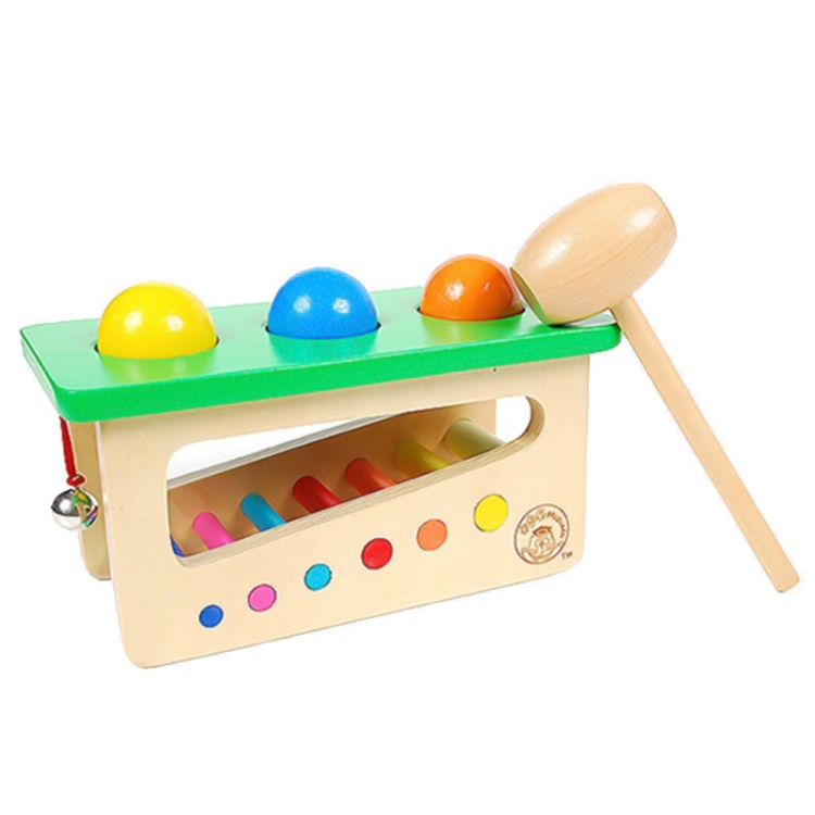 Educational Toy Colorful Wooden Ringing Bell Knocking Ball Station - Image 2