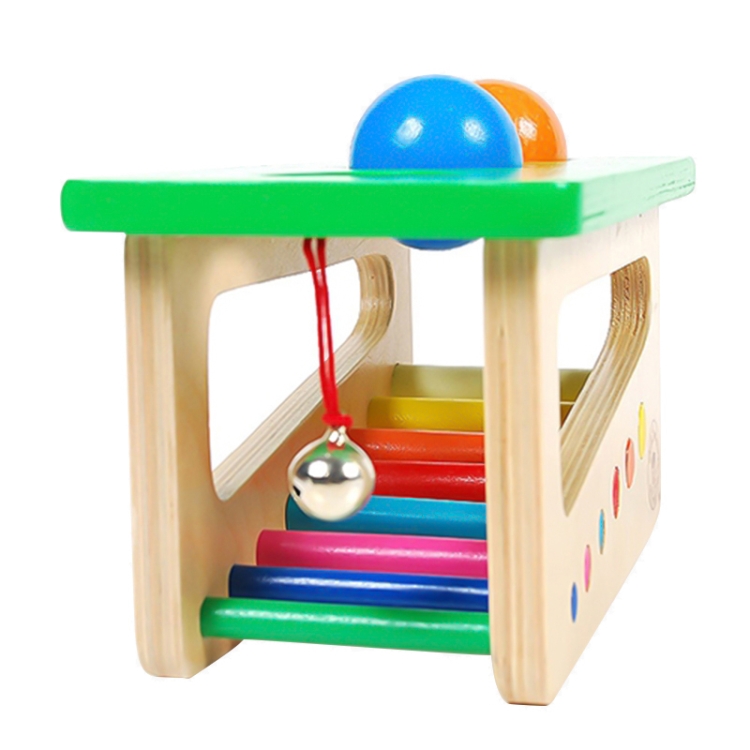 Educational Toy Colorful Wooden Ringing Bell Knocking Ball Station - Image 3
