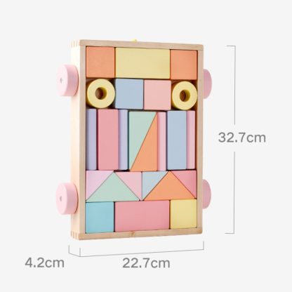 Pine Wood Macaron Color Trailer Building Blocks Children Enlightenment Early Education Intelligence Toys 24 pcs(Red) - Image 2