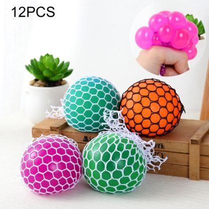 12 PCS 7cm 4-Color Anti-Stress Face Reliever Grape Ball Extrusion Mood Squeeze Relief Healthy Funny Tricky Vent Toy